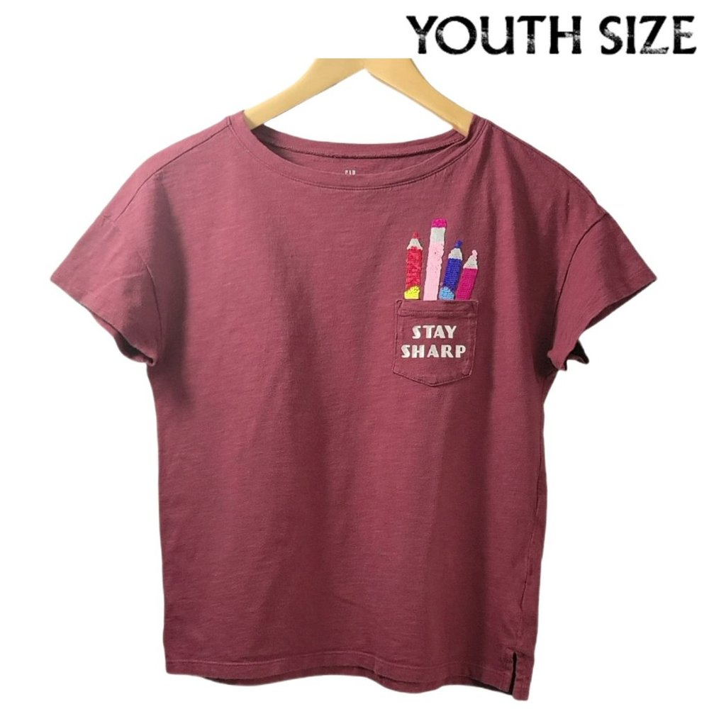 ❤2/$12❤ Girls GAP Kids XXL Cotton Cropped Tee with Flippy Sequins (Red)- EUC